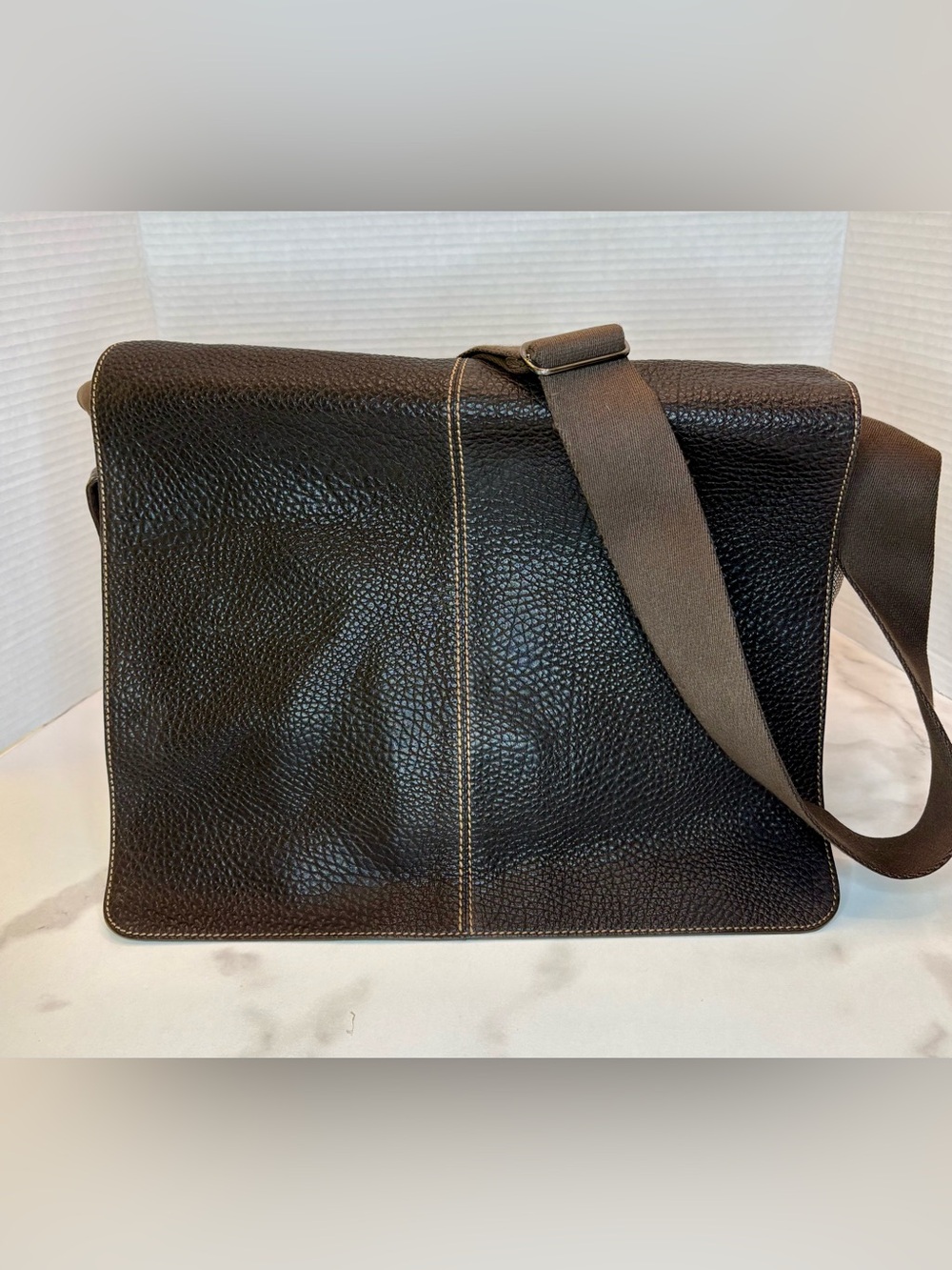 TOD’S Messenger Bag, Lg w/ Pebbled Leather and Canvas